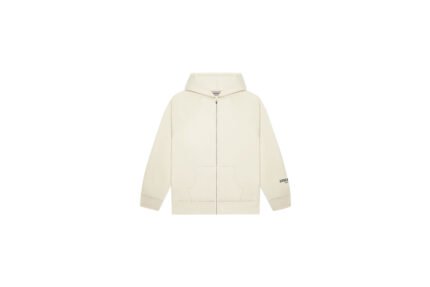 Fear of God Essentials Full Zip Up Hoodie Applique Logo Buttercream