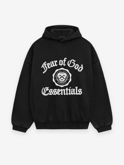 Essentials Fear of God Shrunken Hoodie Black front side