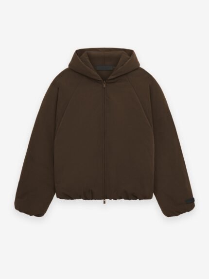 Essentials Military Nylon Hooded Bomber Brown front side