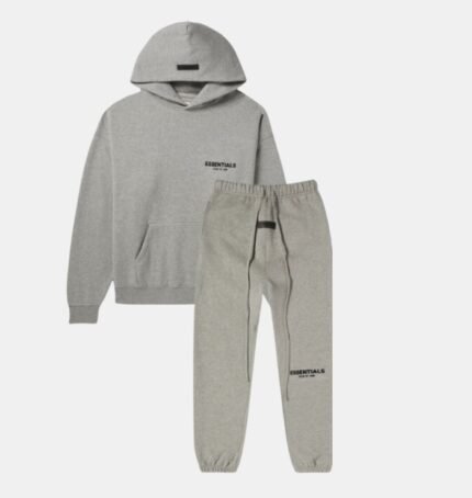 Fear of God Essentials Dark Heather Oatmeal Tracksuit front side