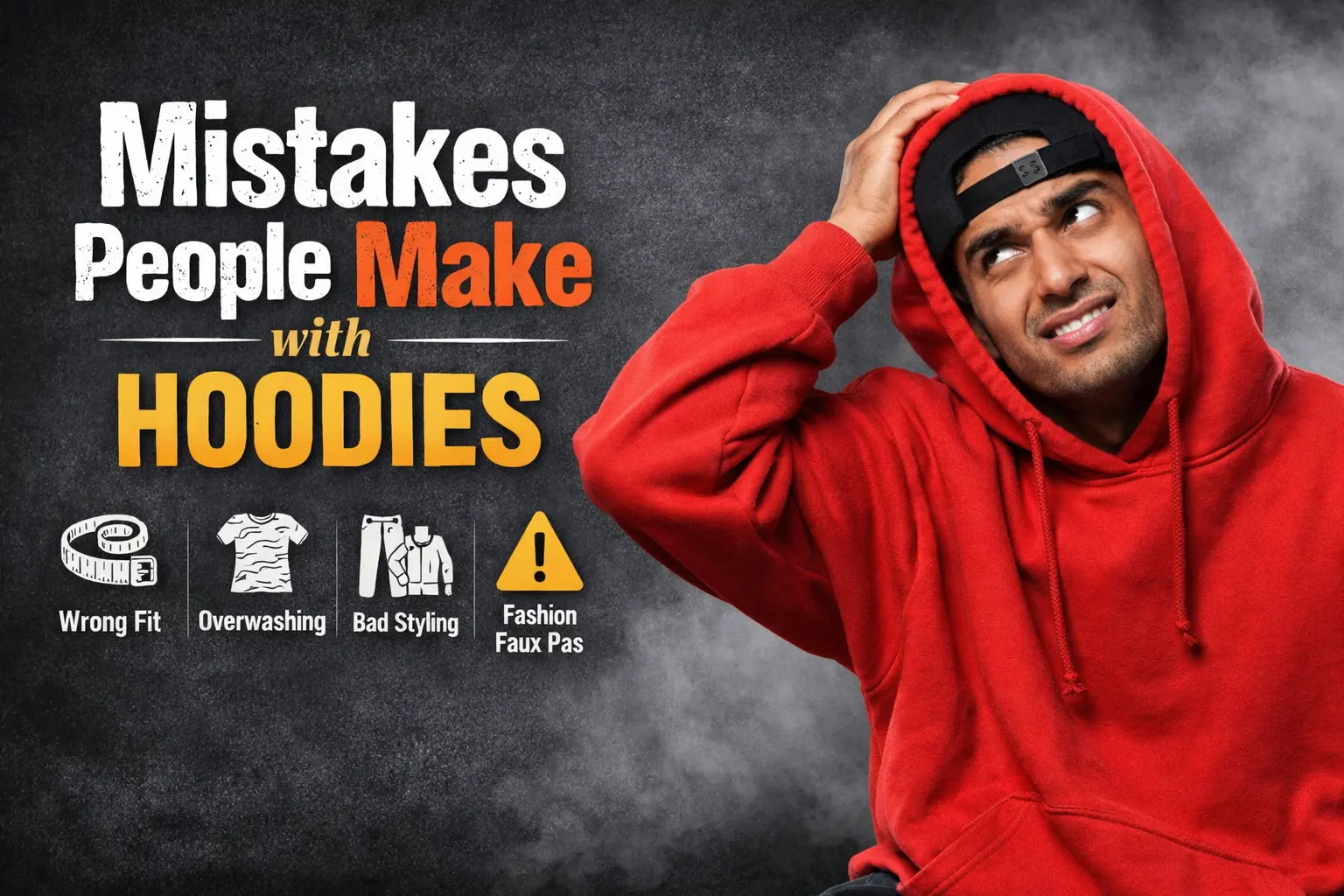 Common mistakes people make when wearing hoodies, including poor fit and styling errors